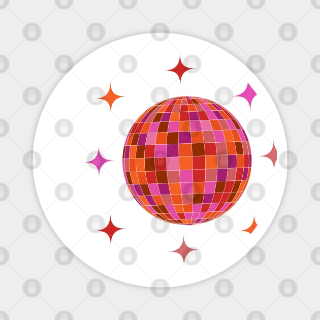 Groovy Disco Ball in pink and orange with stars Magnet by yasminepatterns